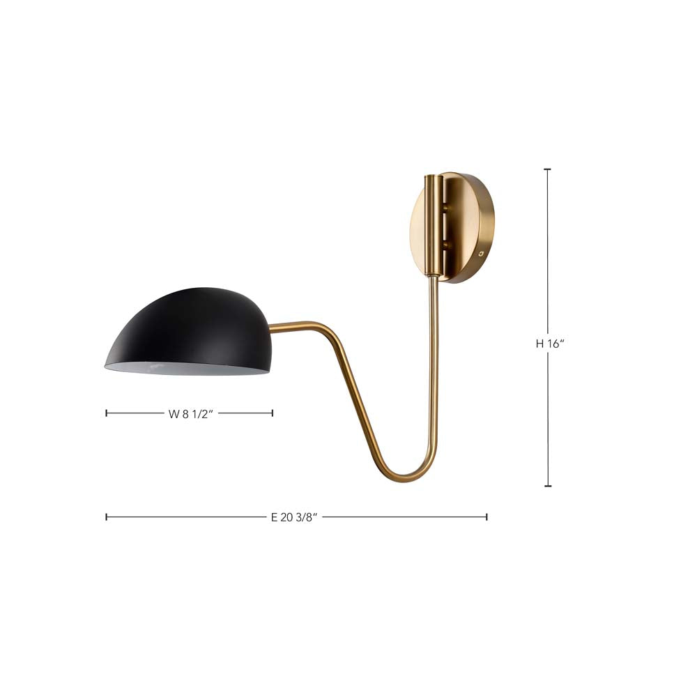 Trilby 1-Light Wall Sconce Matte Black with Burnished Brass