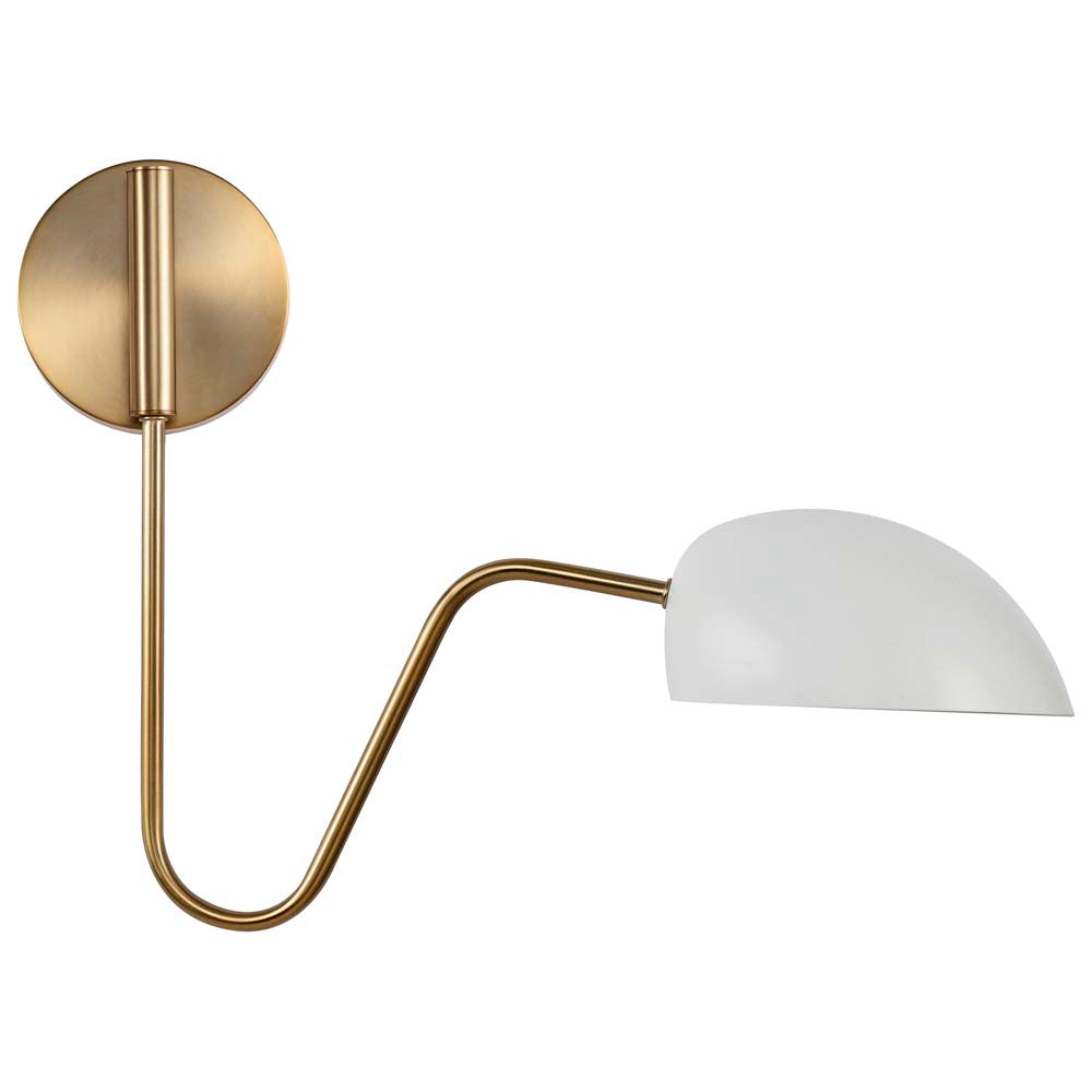 Trilby 1-Light Wall Sconce Matte White with Burnished Brass