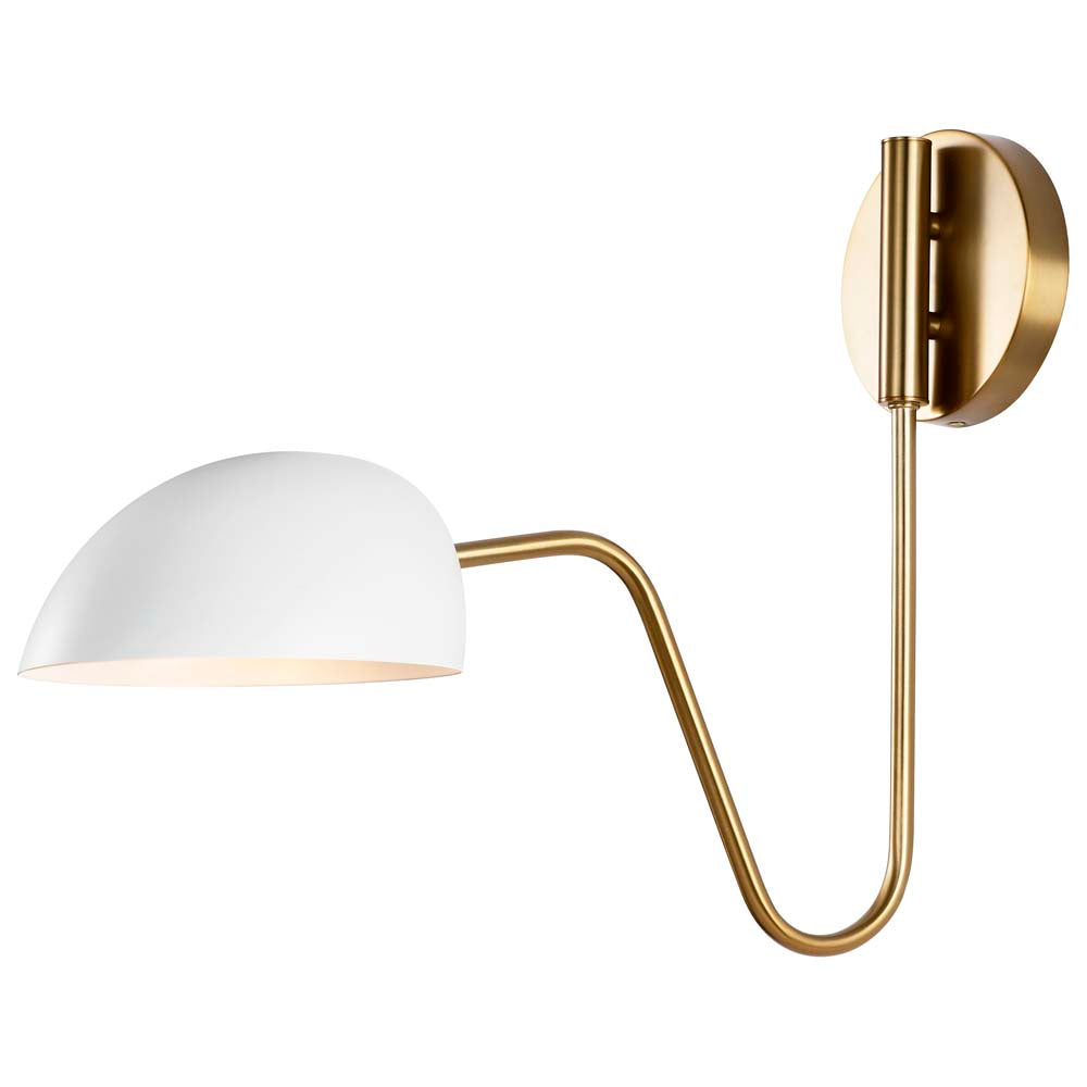 Trilby 1-Light Wall Sconce Matte White with Burnished Brass