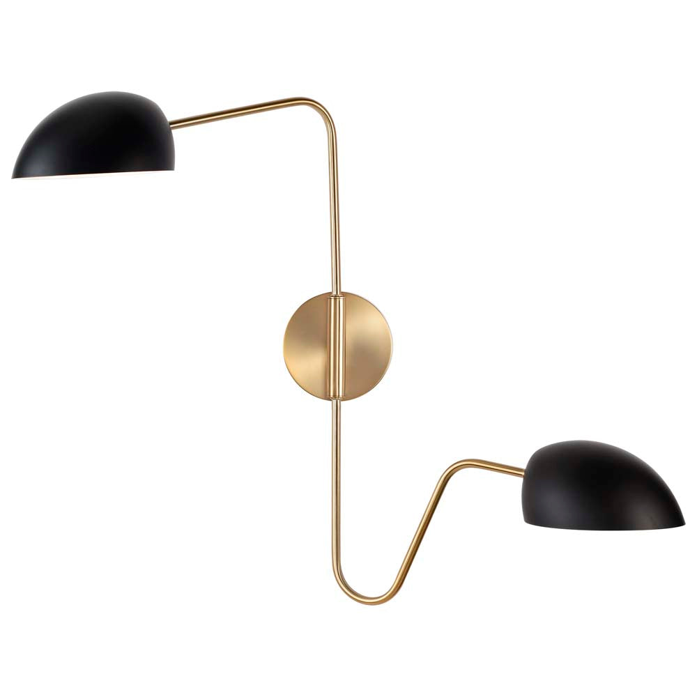 Trilby 2-Light Wall Sconce Matte Black with Burnished Brass