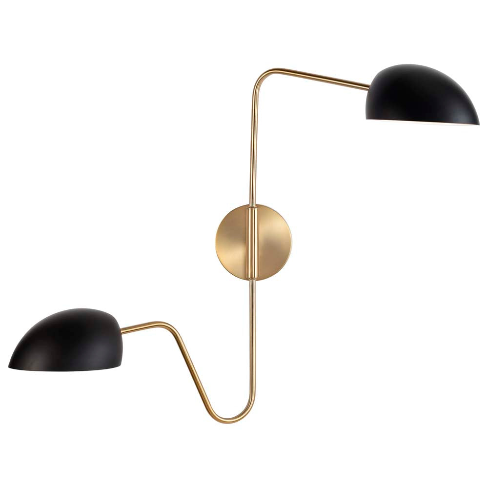 Trilby 2-Light Wall Sconce Matte Black with Burnished Brass