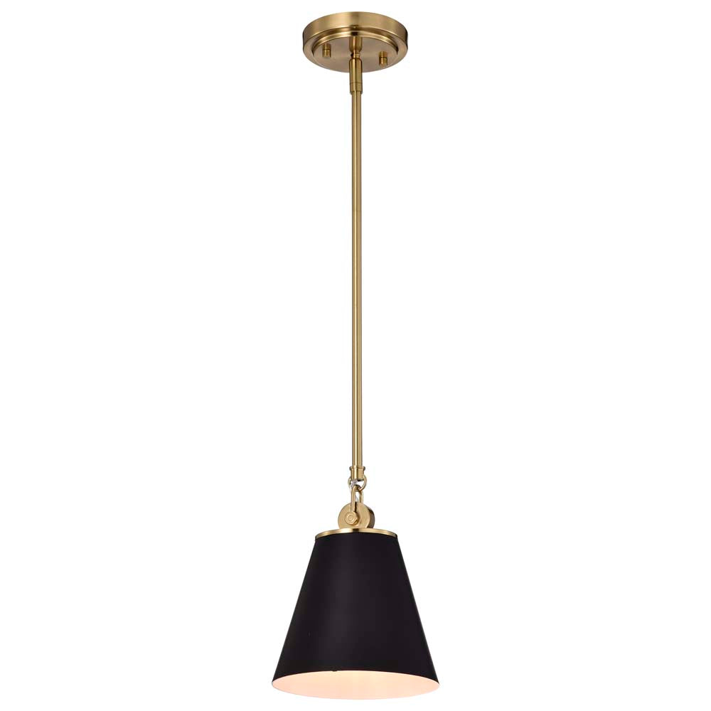 Dover 1-Light Small Pendant Black with Vintage Brass