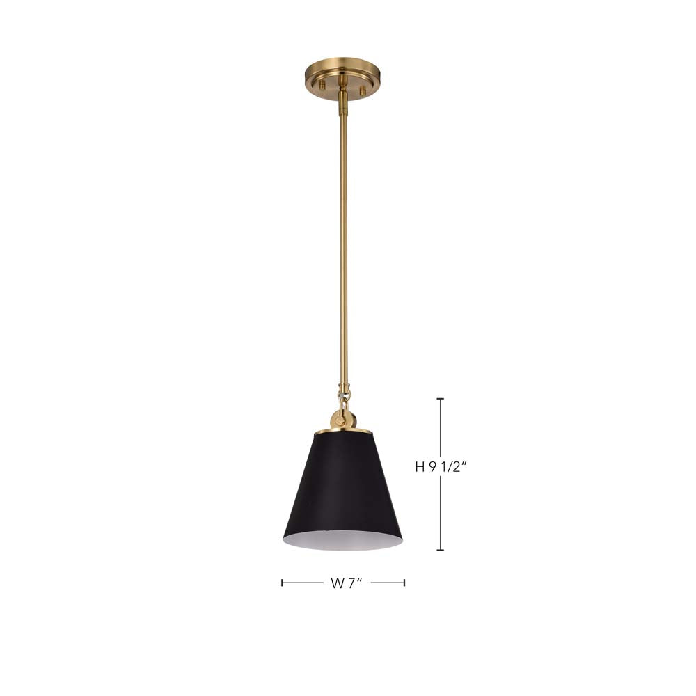 Dover 1-Light Small Pendant Black with Vintage Brass
