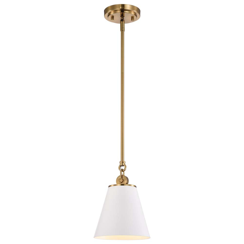 Dover 1-Light Small Pendant White with Vintage Brass
