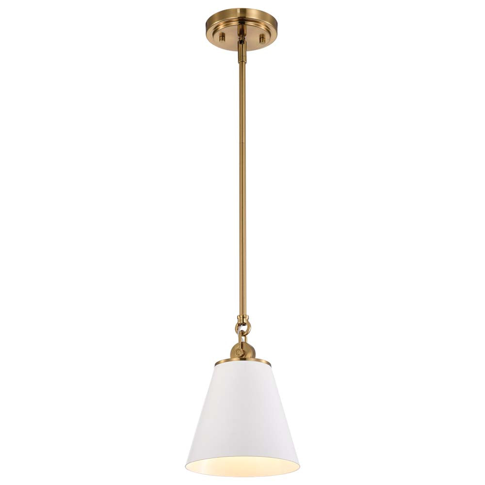 Dover 1-Light Small Pendant White with Vintage Brass