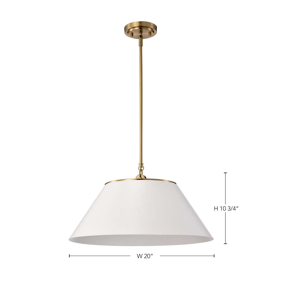 Dover 3-Light Large Pendant White with Vintage Brass