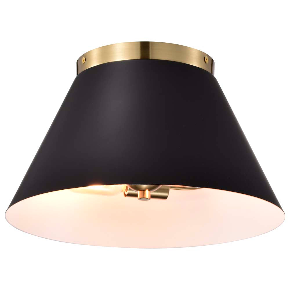 Dover 3-Light Small Flush Mount Black with Vintage Brass