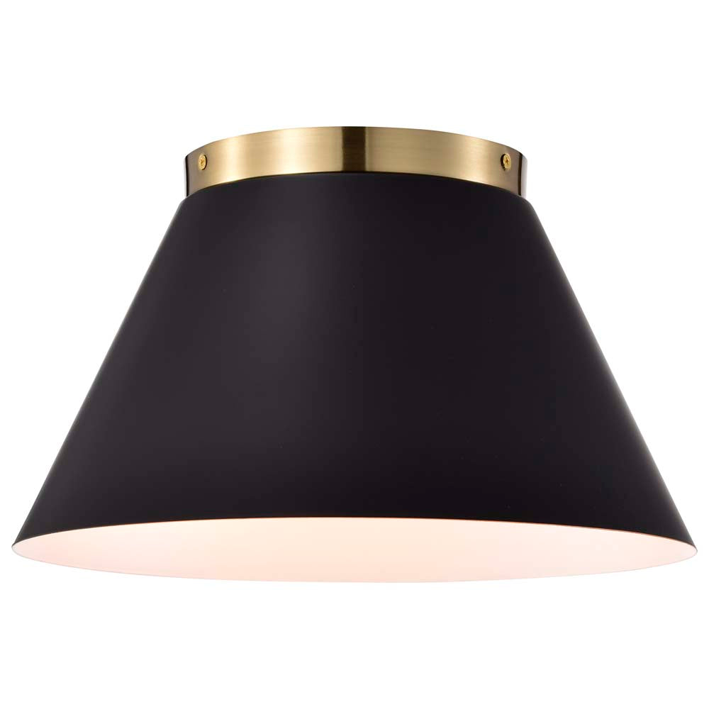 Dover 3-Light Small Flush Mount Black with Vintage Brass