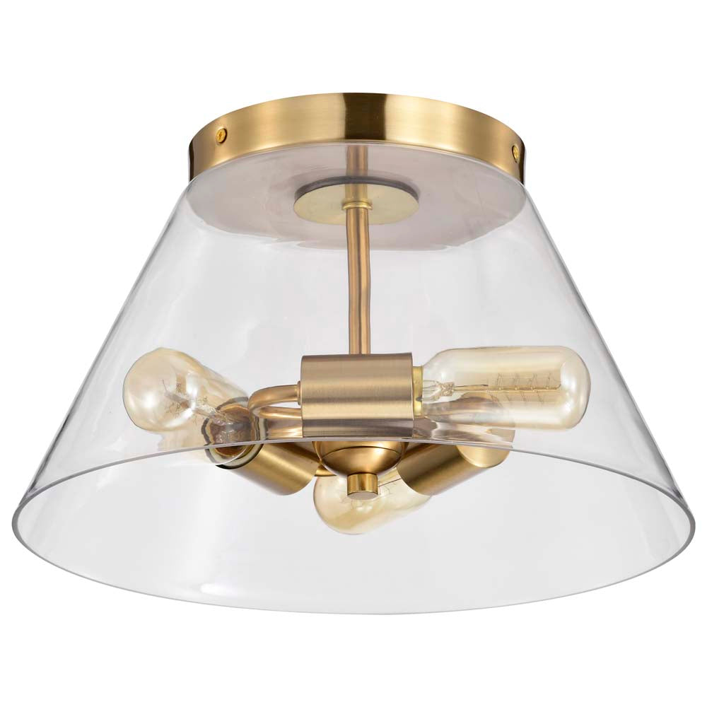 Dover 3-Light Small Flush Mount Vintage Brass with Clear Glass