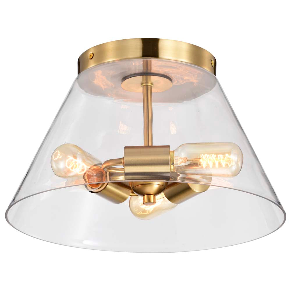 Dover 3-Light Small Flush Mount Vintage Brass with Clear Glass