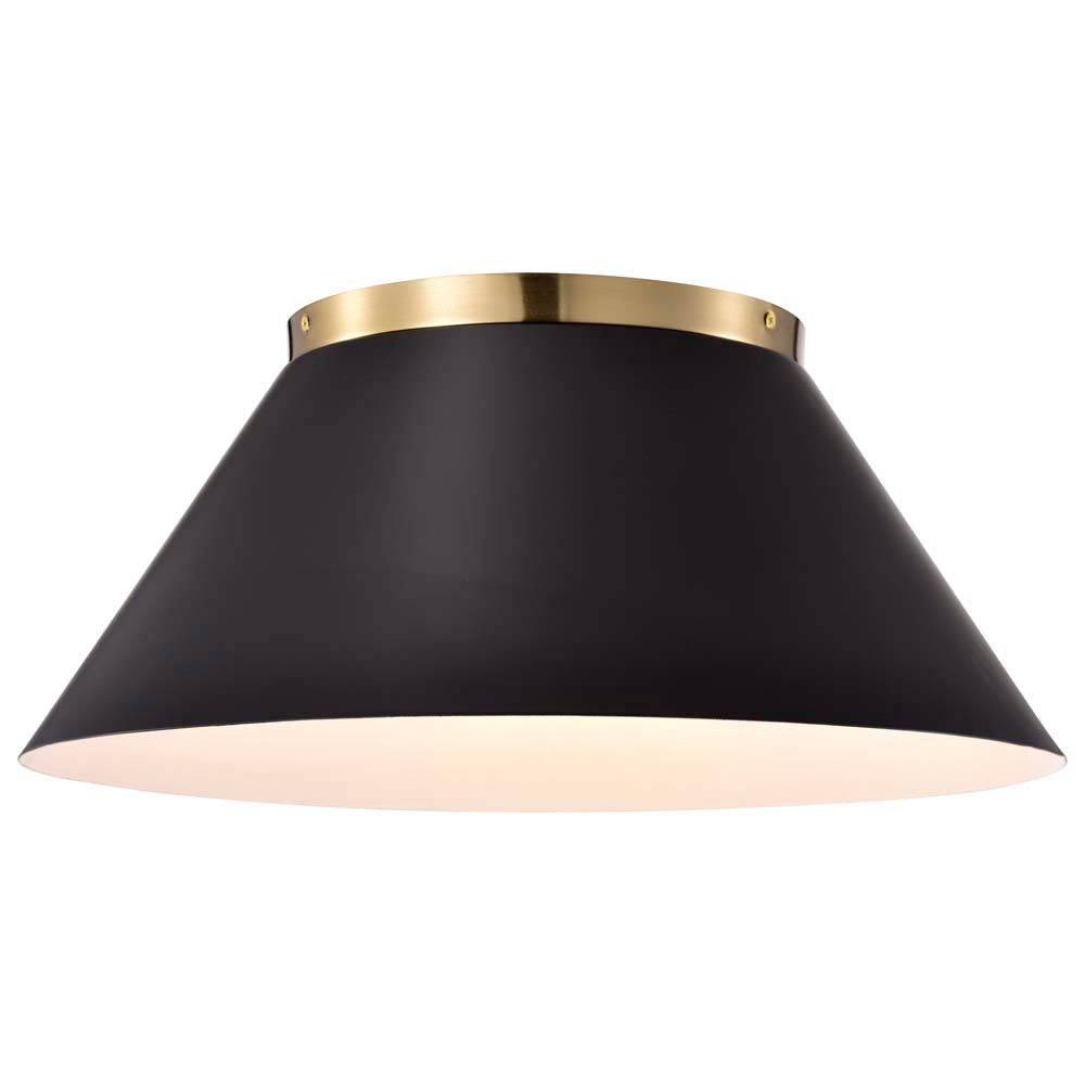 Dover 3-Light Large Flush Mount Black with Vintage Brass
