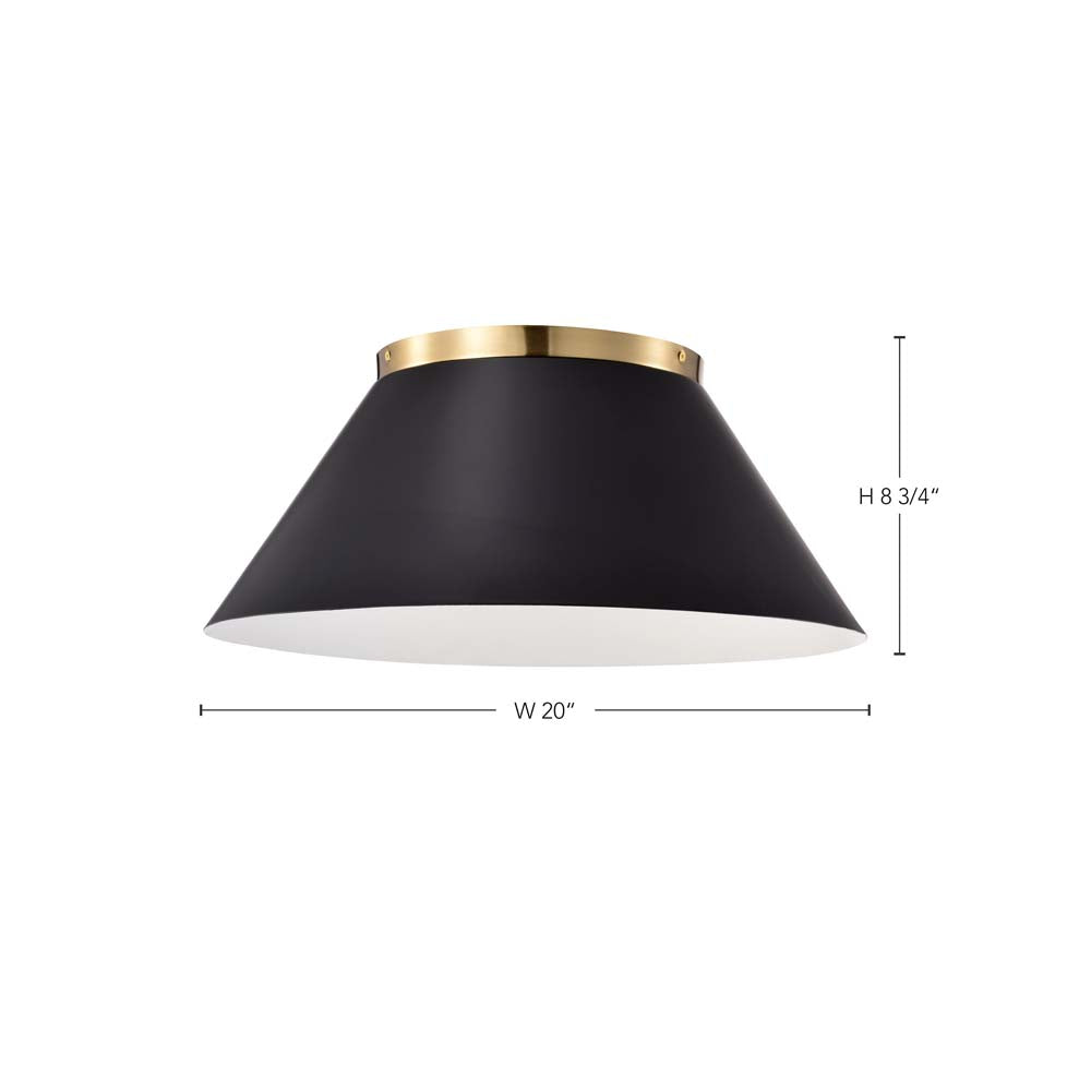 Dover 3-Light Large Flush Mount Black with Vintage Brass
