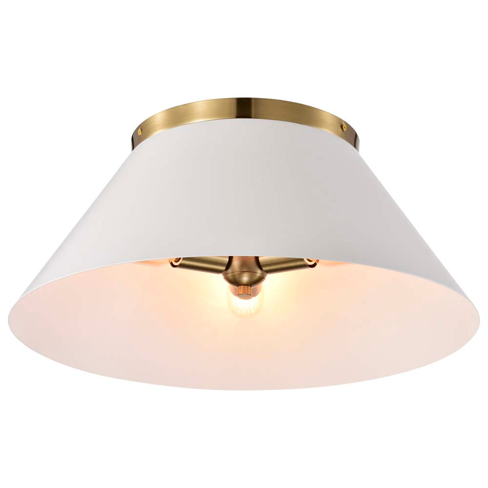 Dover 3-Light Large Flush Mount White with Vintage Brass