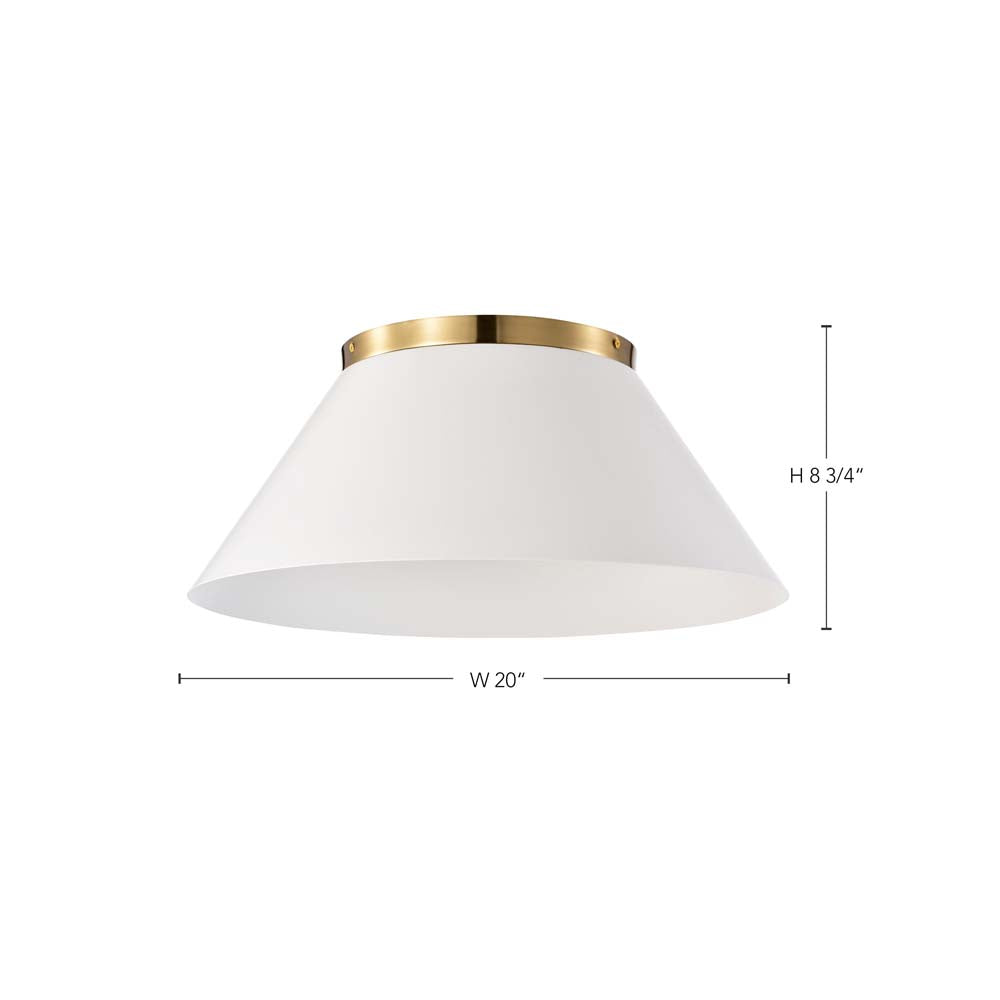 Dover 3-Light Large Flush Mount White with Vintage Brass