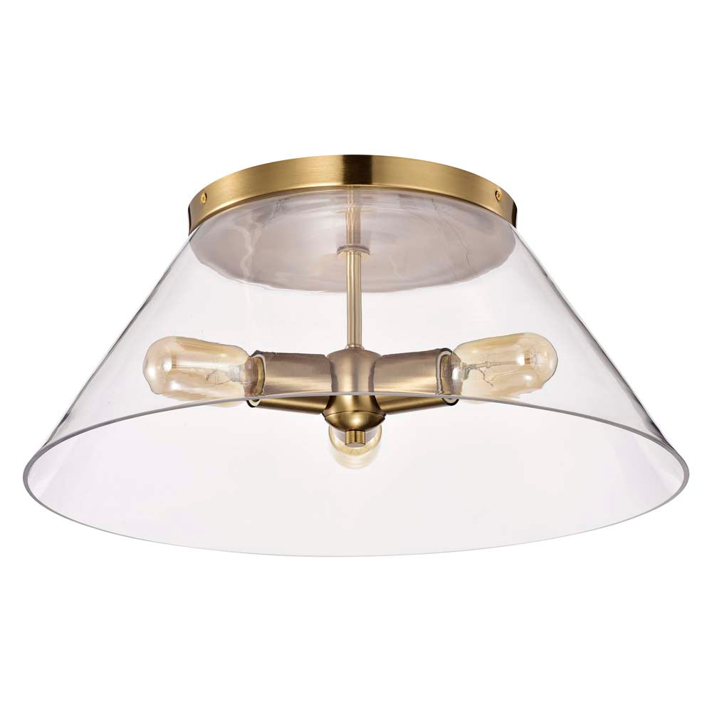 Dover 3-Light Large Flush Mount Vintage Brass with Clear Glass