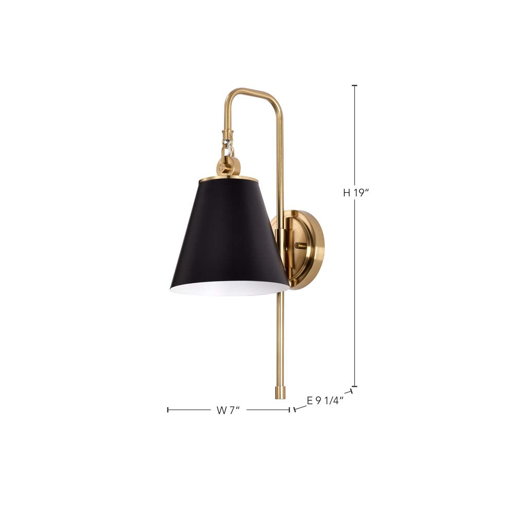 Dover 1-Light Wall Sconce Black with Vintage Brass