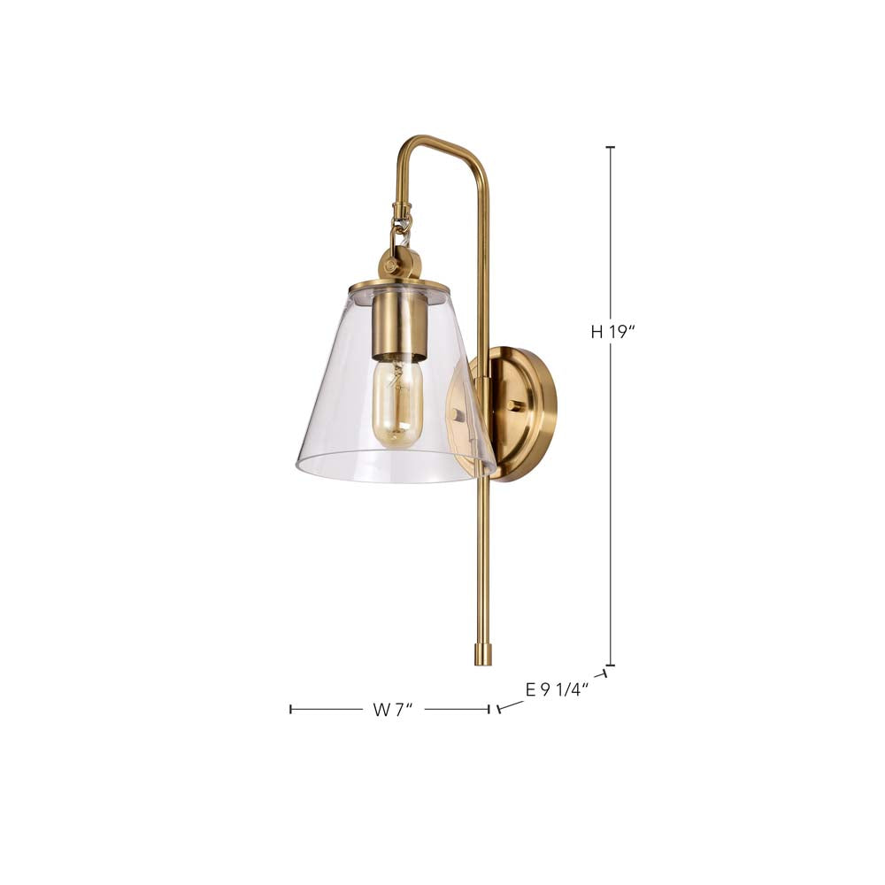 Dover 1-Light Wall Sconce Vintage Brass with Clear Glass