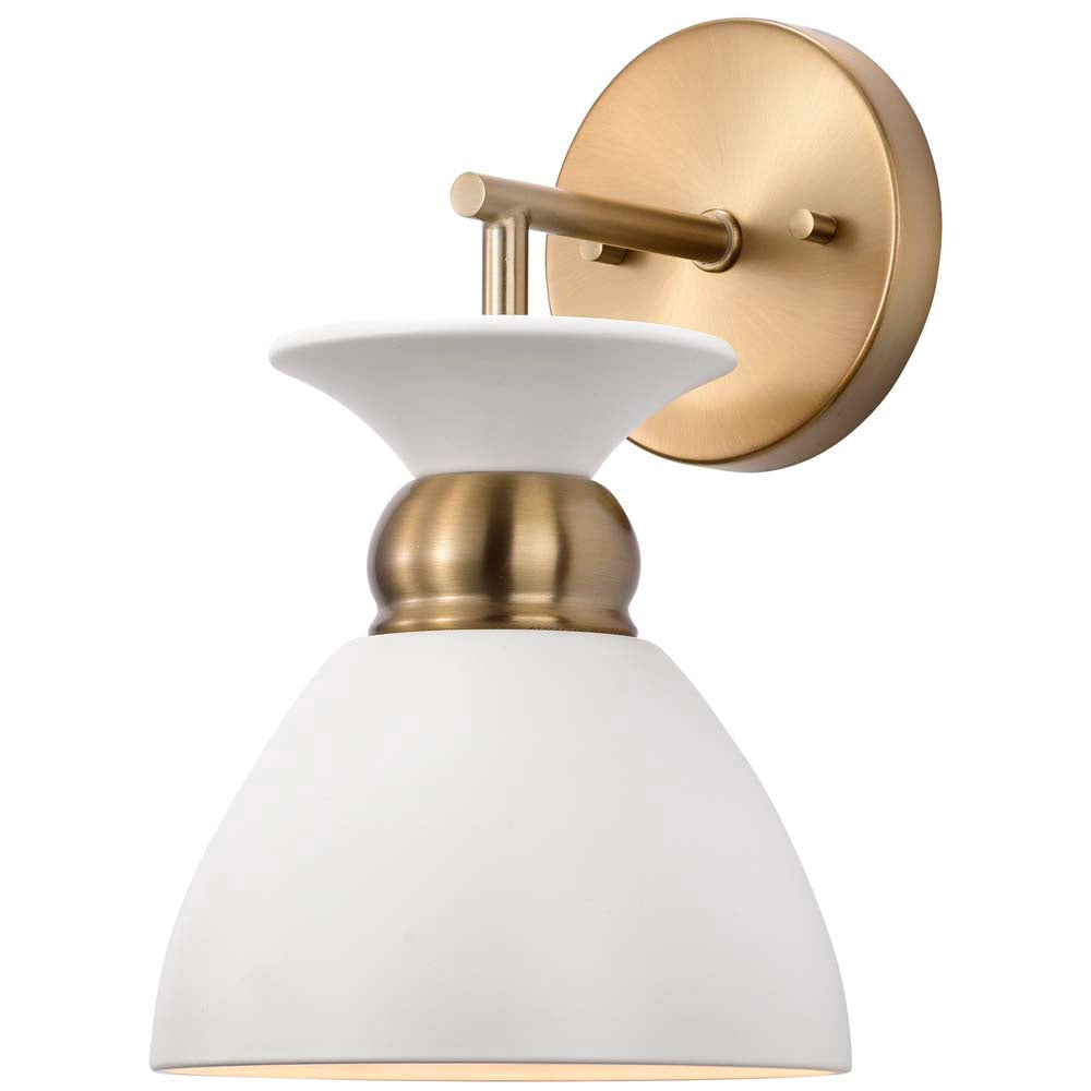 Perkins 1-Light Wall Sconce Matte White with Burnished Brass