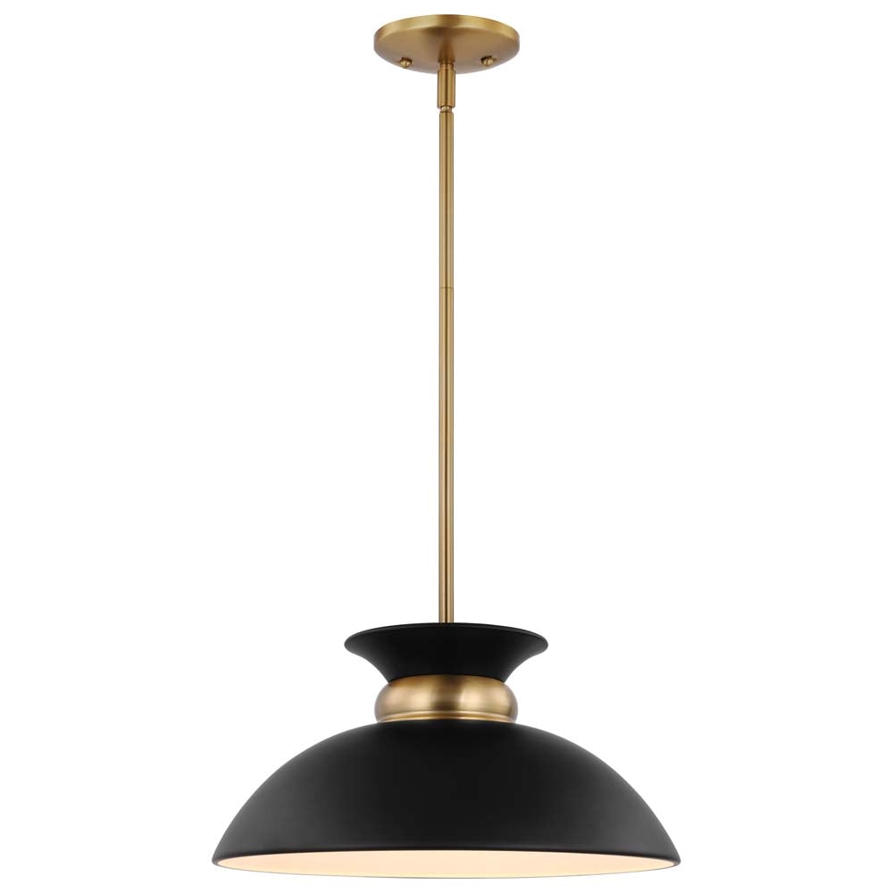 Perkins 1-Light Small Pendant Matte Black with Burnished Brass