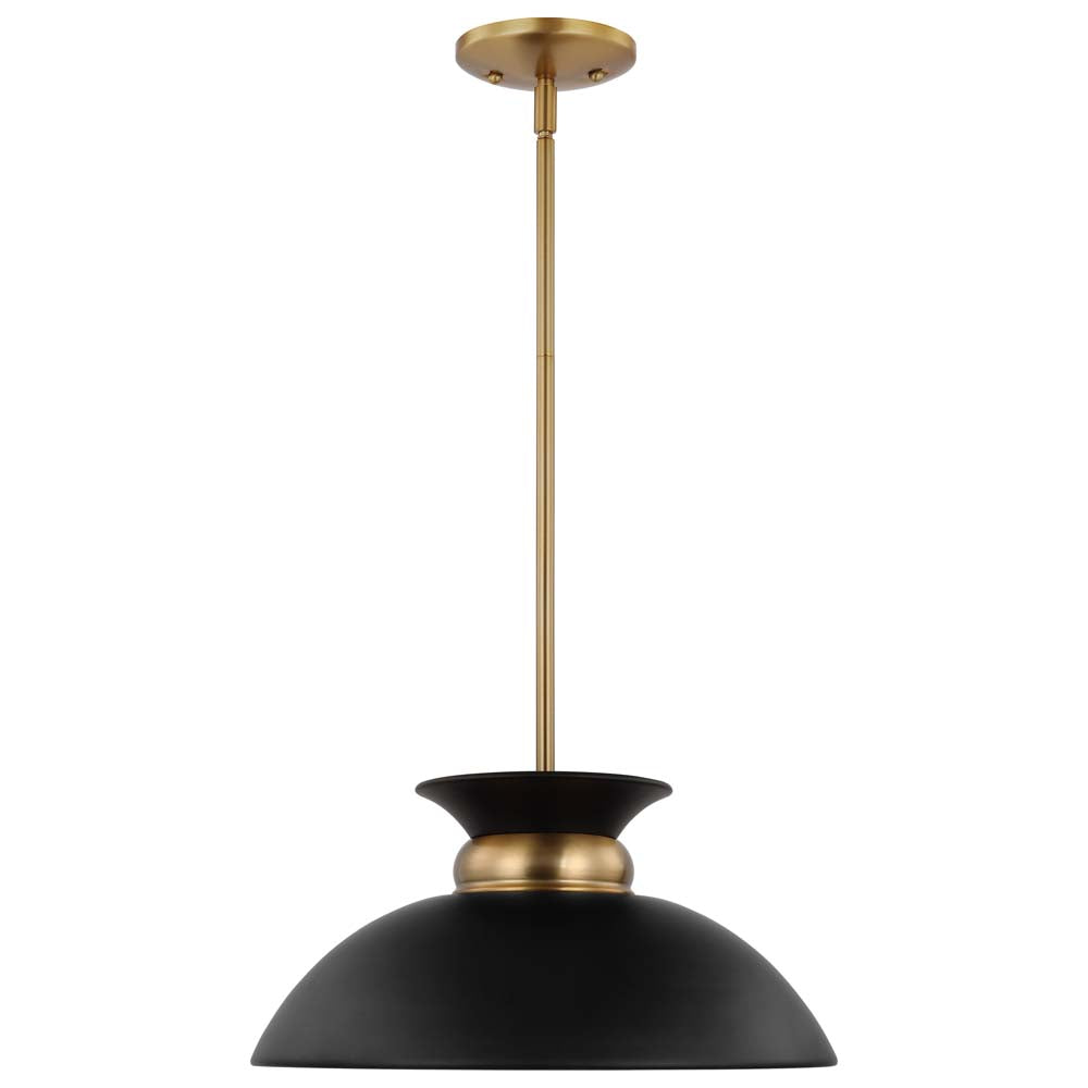 Perkins 1-Light Small Pendant Matte Black with Burnished Brass