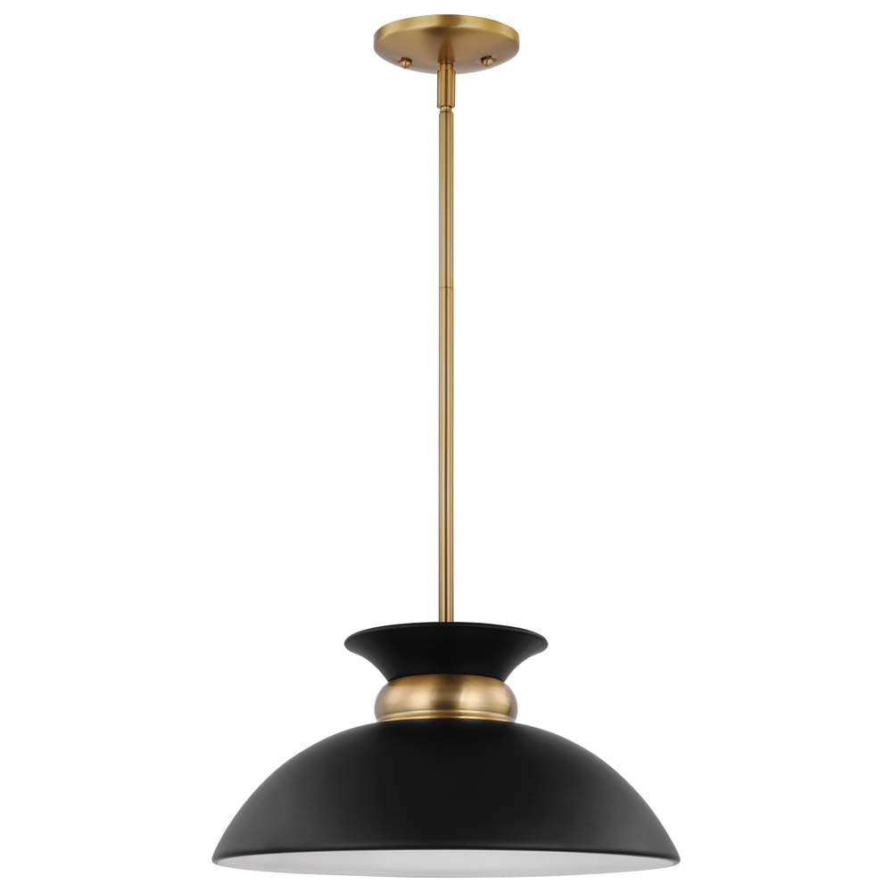 Perkins 1-Light Small Pendant Matte Black with Burnished Brass