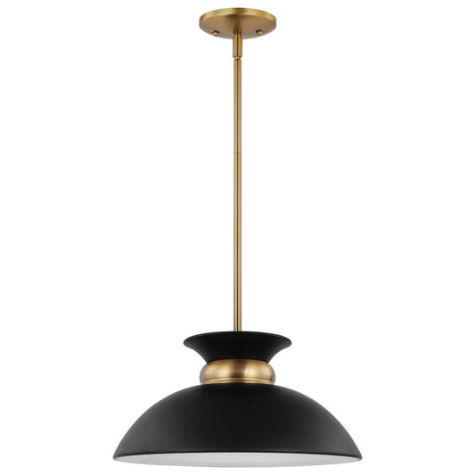Perkins 1-Light Small Pendant Matte Black with Burnished Brass