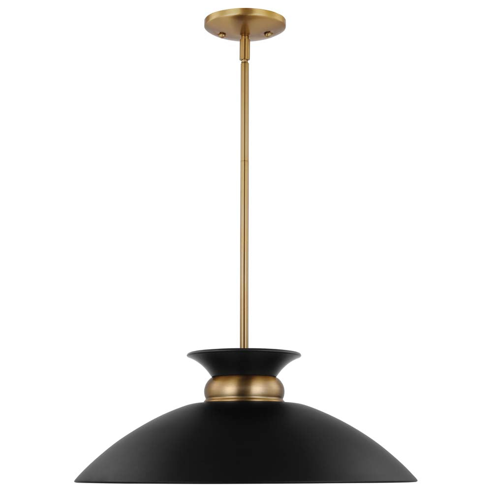 Perkins 1-Light Medium Pendant Matte Black with Burnished Brass