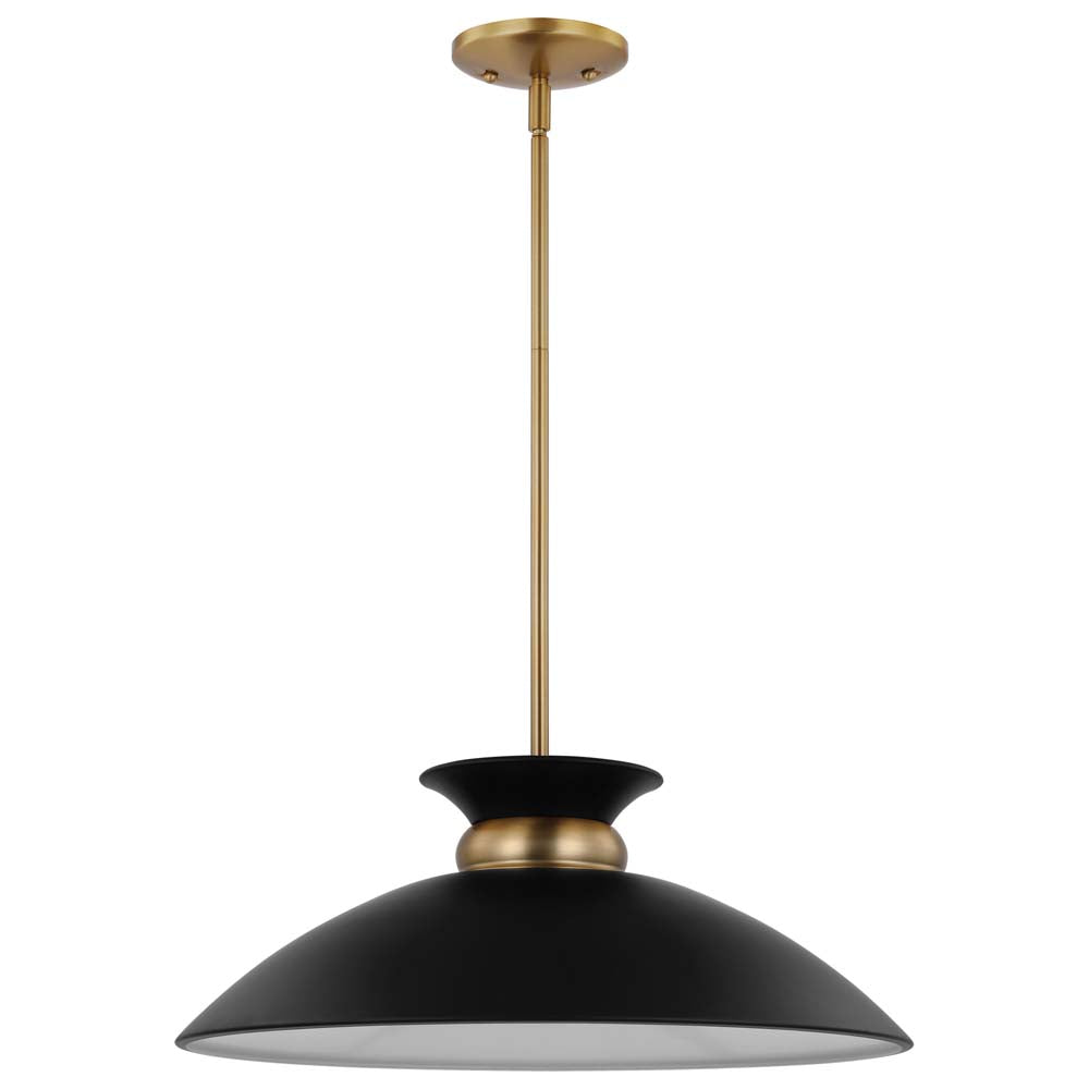 Perkins 1-Light Medium Pendant Matte Black with Burnished Brass