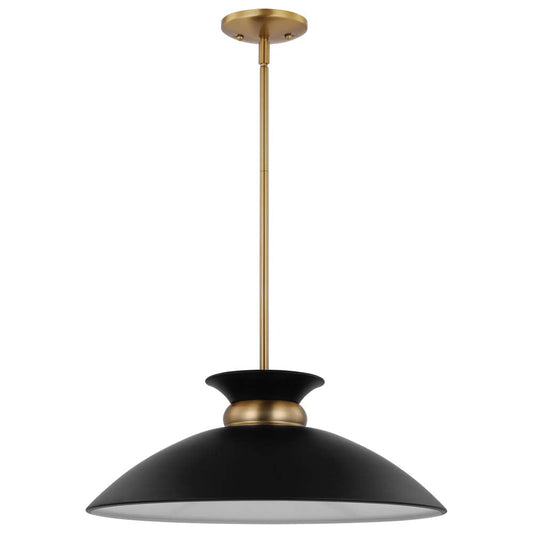 Perkins 1-Light Medium Pendant Matte Black with Burnished Brass