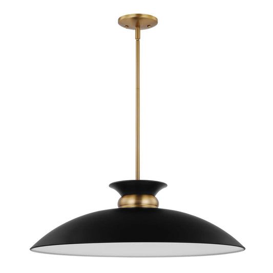 Perkins 1-Light Large Pendant Matte Black with Burnished Brass