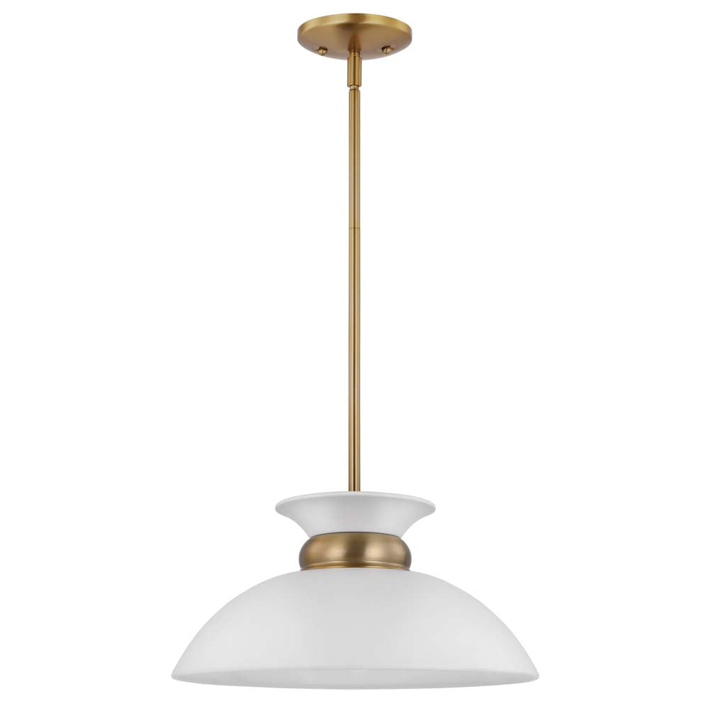 Perkins 1-Light Small Pendant Matte White with Burnished Brass