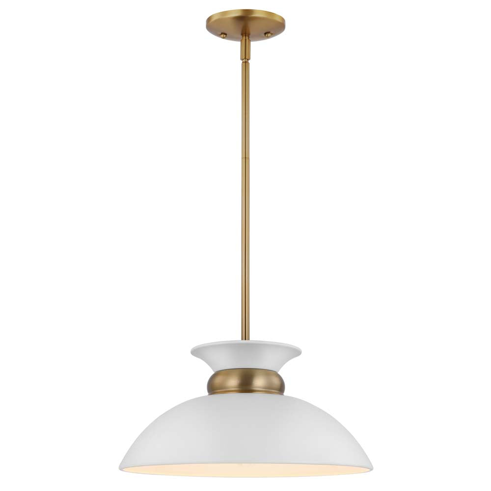 Perkins 1-Light Small Pendant Matte White with Burnished Brass