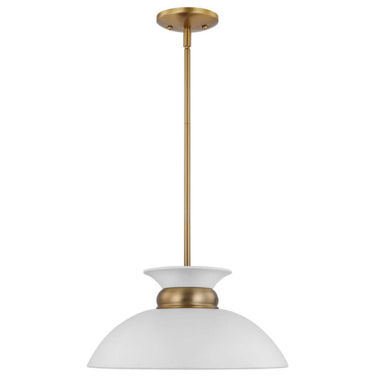 Perkins 1-Light Small Pendant Matte White with Burnished Brass