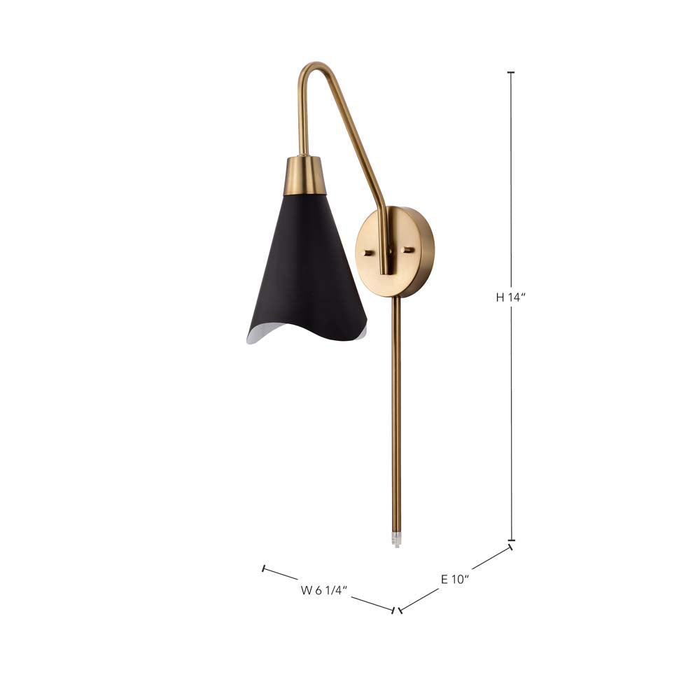 Tango 1-Light Wall Sconce Matte Black with Burnished Brass