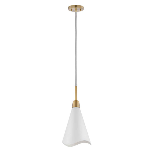 Tango 1-Light Small Pendant Matte White with Burnished Brass