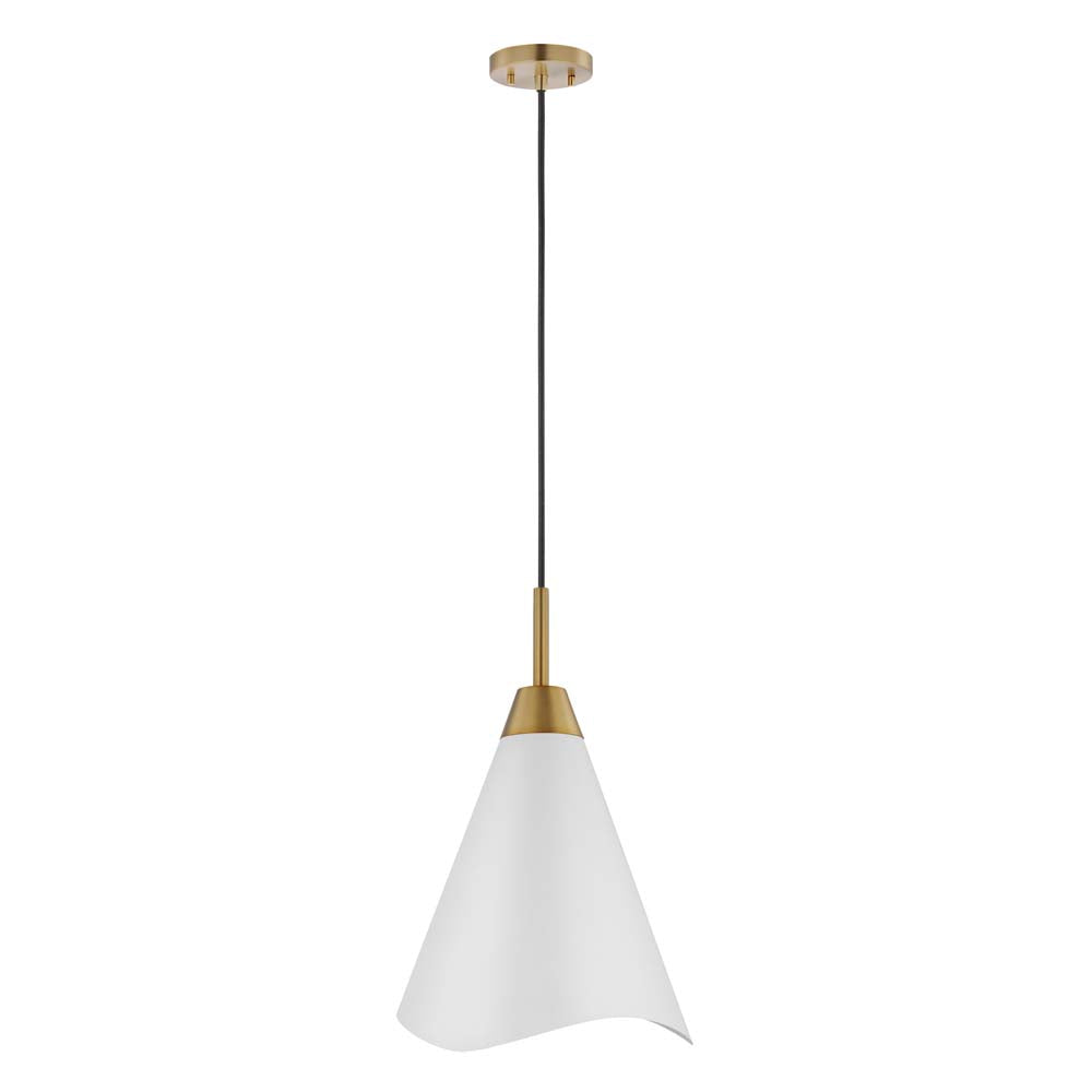 Tango 1-Light Medium Pendant Matte White with Burnished Brass