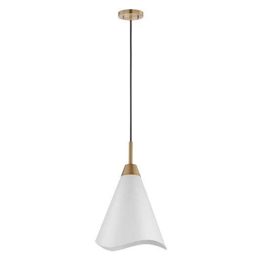 Tango 1-Light Medium Pendant Matte White with Burnished Brass