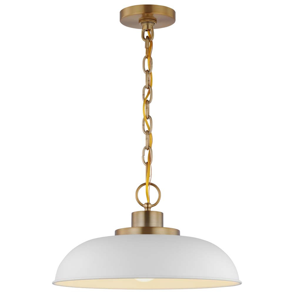 Colony 1-Light Small Pendant Matte White with Burnished Brass