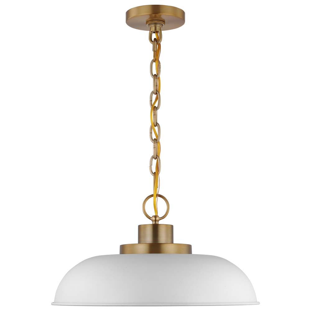 Colony 1-Light Small Pendant Matte White with Burnished Brass