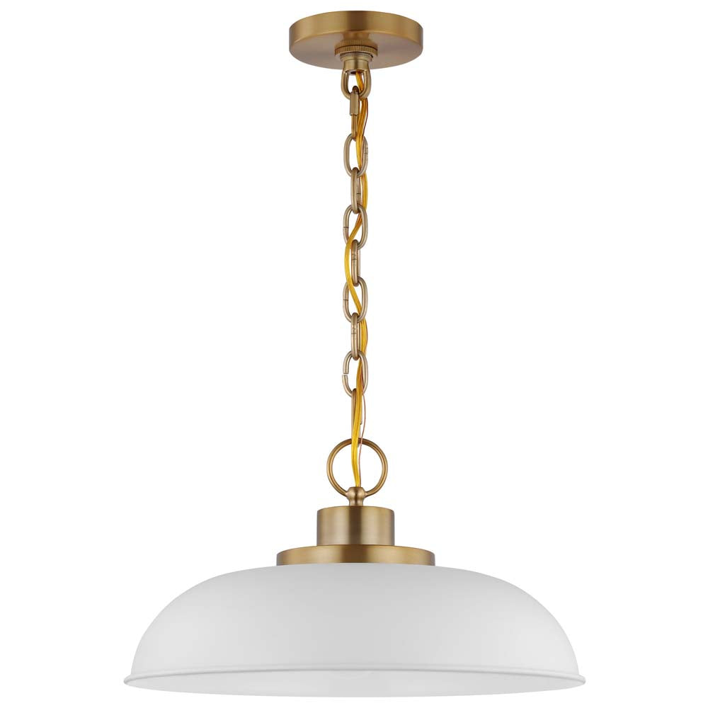 Colony 1-Light Small Pendant Matte White with Burnished Brass