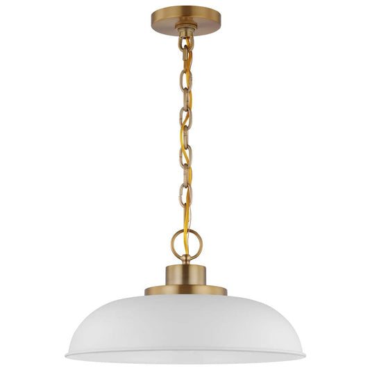 Colony 1-Light Small Pendant Matte White with Burnished Brass