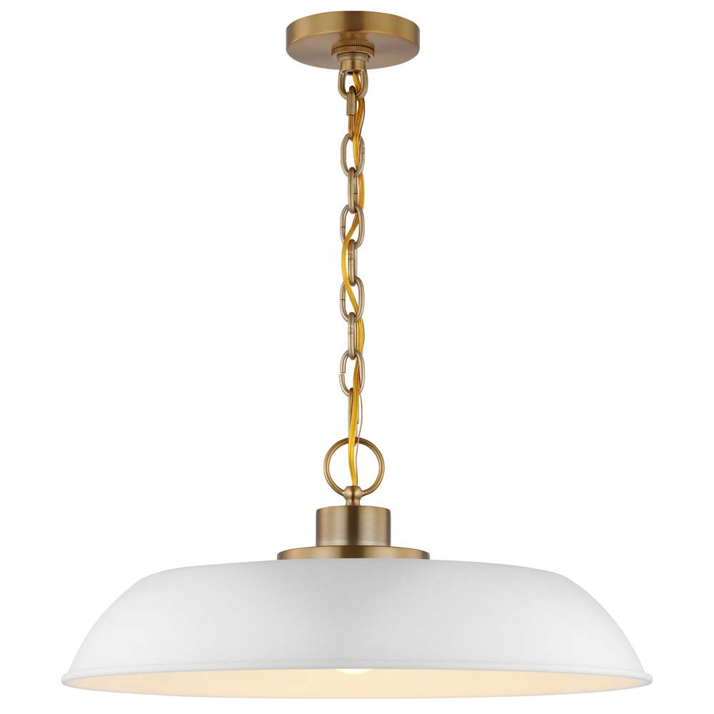 Colony 1-Light Medium Pendant Matte White with Burnished Brass