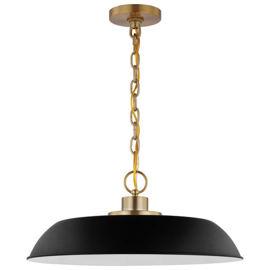 Colony 1-Light Medium Pendant Matte Black with Burnished Brass