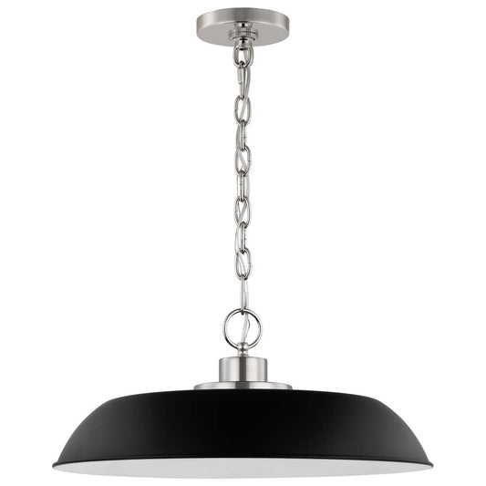 Colony 1-Light Medium Pendant Matte Black with Polished Nickel