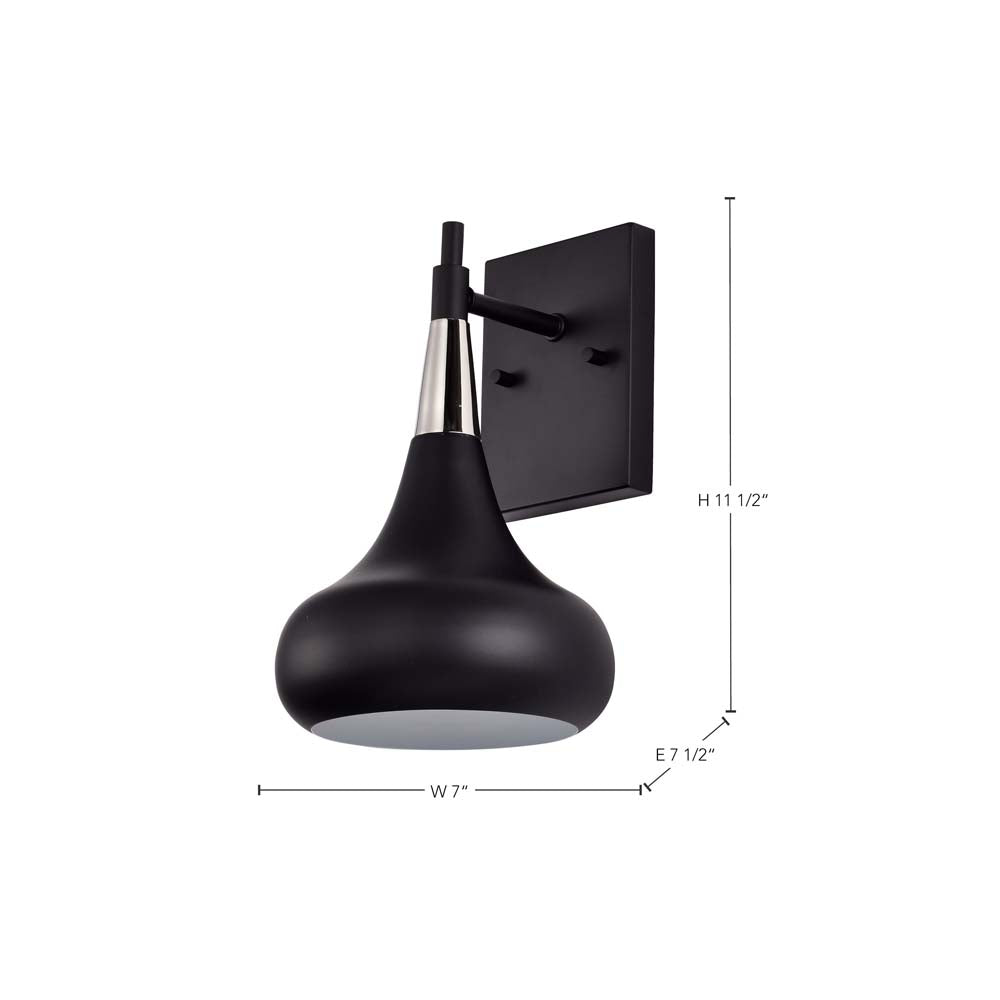 Phoenix 1-Light Wall Sconce Matte Black with Polished Nickel