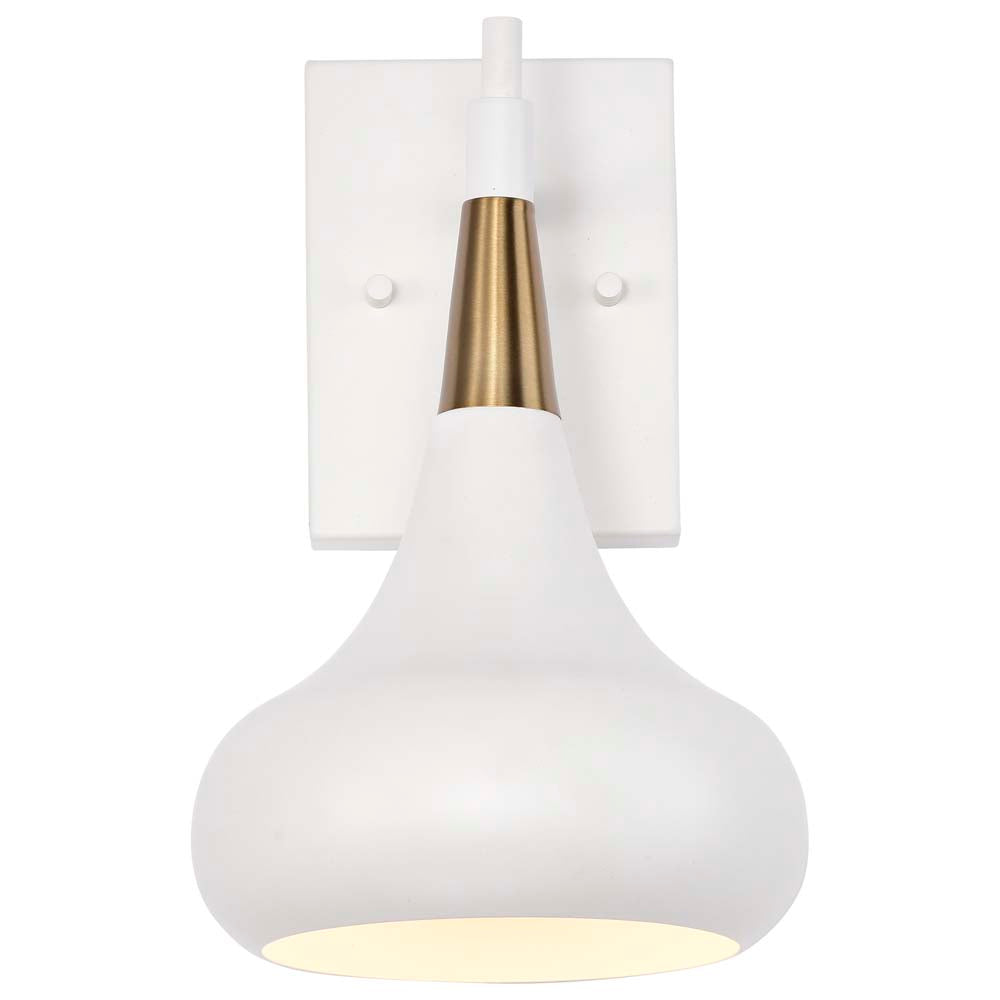 Phoenix 1-Light Wall Sconce Matte White with Burnished Brass
