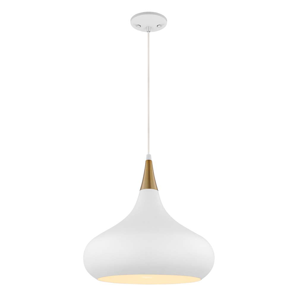 Phoenix 1-Light Medium Pendant Matte White with Burnished Brass