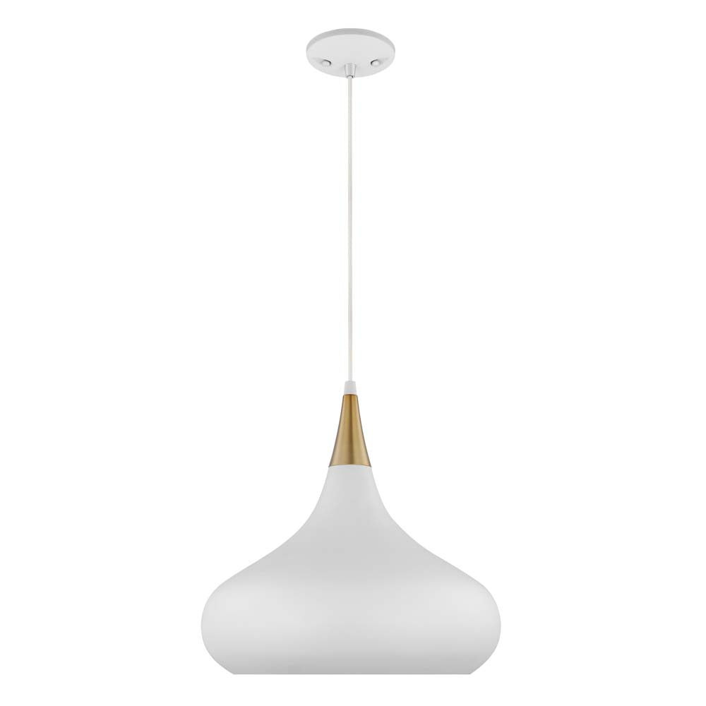Phoenix 1-Light Medium Pendant Matte White with Burnished Brass