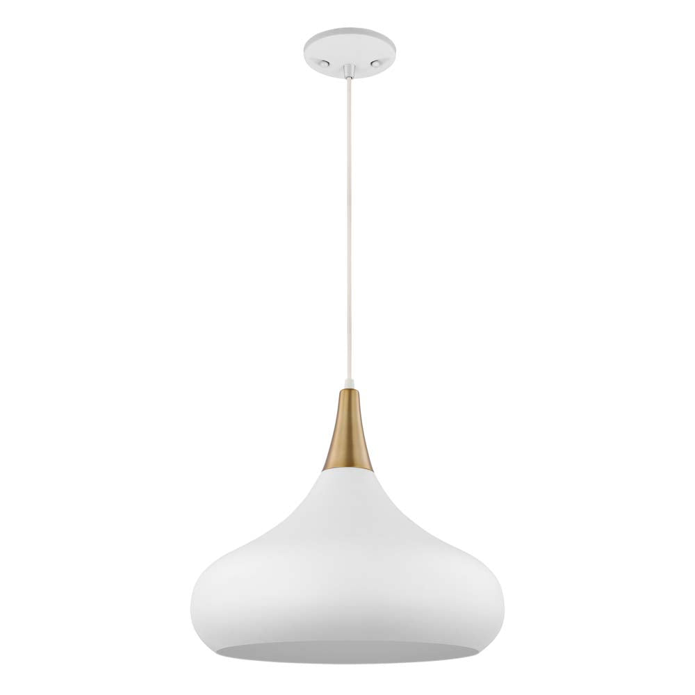 Phoenix 1-Light Large Pendant Matte White with Burnished Brass