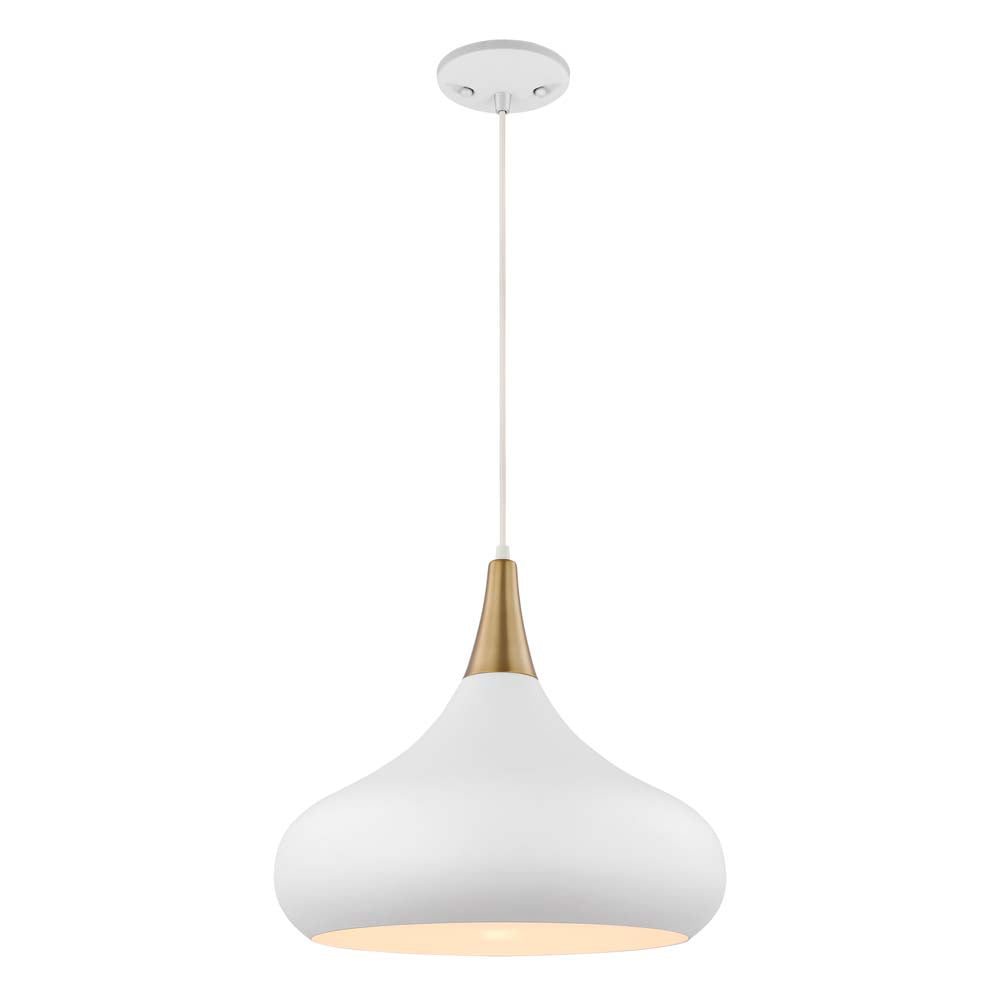 Phoenix 1-Light Large Pendant Matte White with Burnished Brass